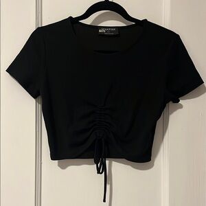 MINKPINK Black Ruched Tie Front Crop T-Shirt